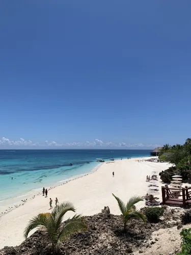 White-sand beach and turquoise Indian Ocean waters at Nungwi in Zanzibar, Tanzania
